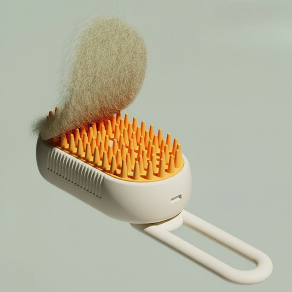 Pet - Escova Elétrica a Vapor 3 em 1 para Gatos e Cães – Remove pelos, massageia e hidrata com tecnologia de vapor.