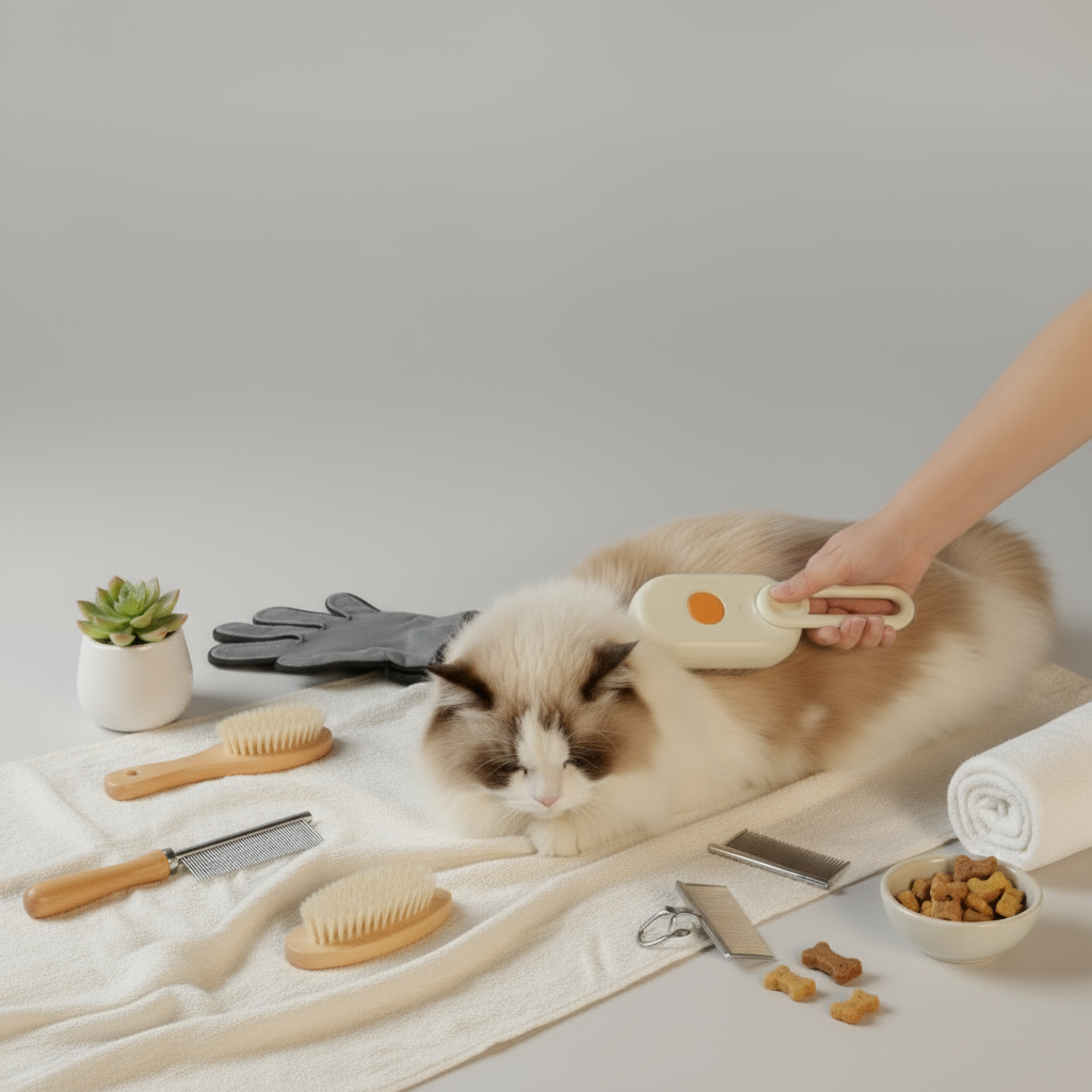 Pet - Escova Elétrica a Vapor 3 em 1 para Gatos e Cães – Remove pelos, massageia e hidrata com tecnologia de vapor.