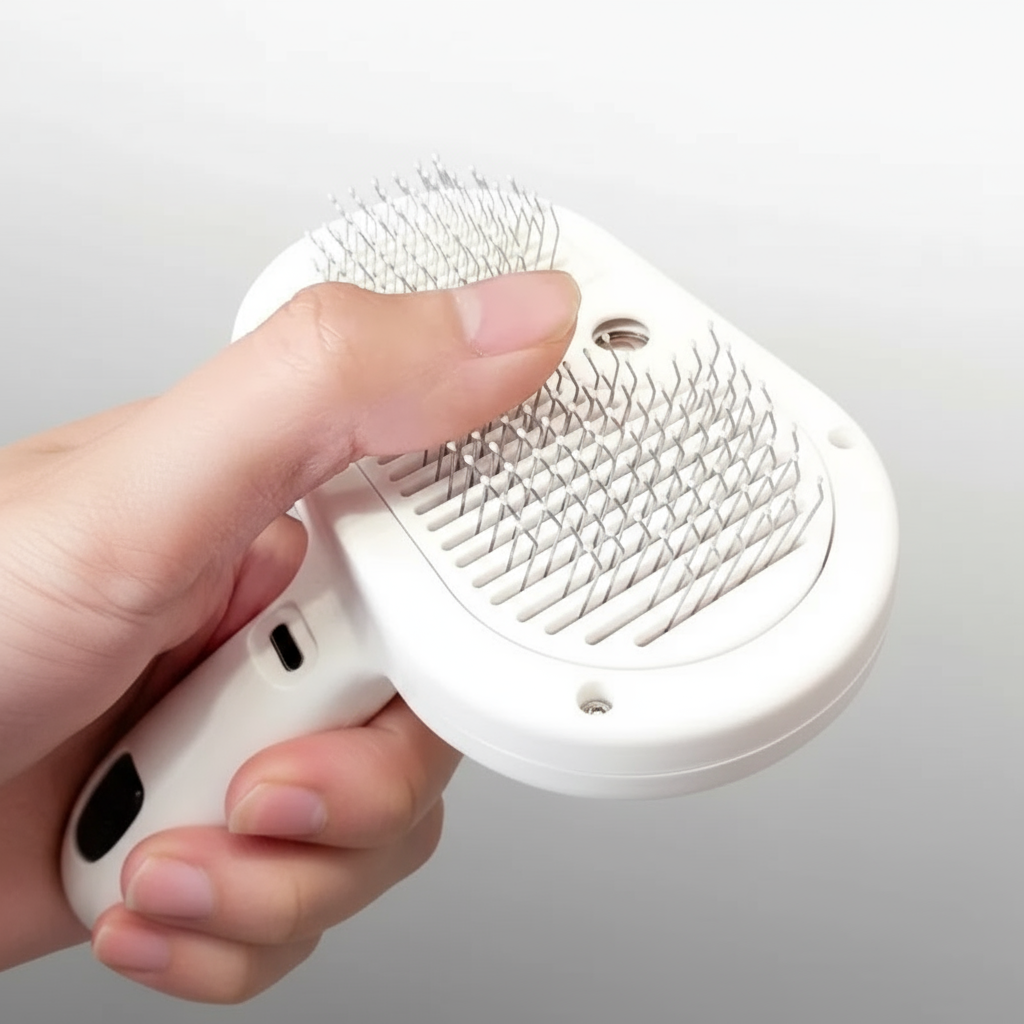 Escova Removedora de Pelos a Vapor Patabella - Pente Autolimpante para Cães e Gatos.