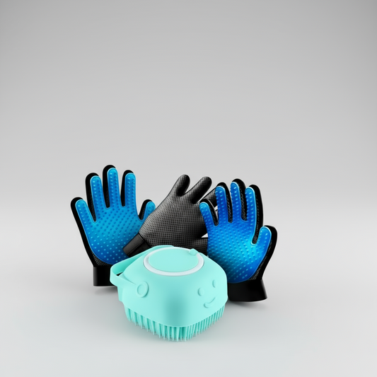 Kit Cuidados Pet Compre 1 Leve 2 Patabella Luva Removedora de Pelos + Escova de Banho com Dispenser.