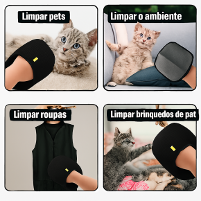 Luvas e Conjunto de Ferramentas PetHairPro para remoção de pelos de animais em móveis, carro e roupas.